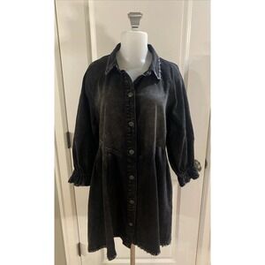 We The Free People Hanna Mini Babydoll Dress Denim Acid Wash Oversized Size S